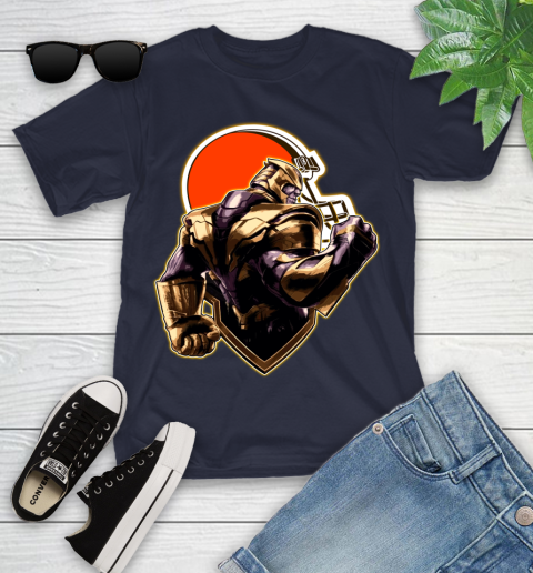 NFL Thanos Avengers Endgame Football Sports Cleveland Browns Youth T-Shirt 3