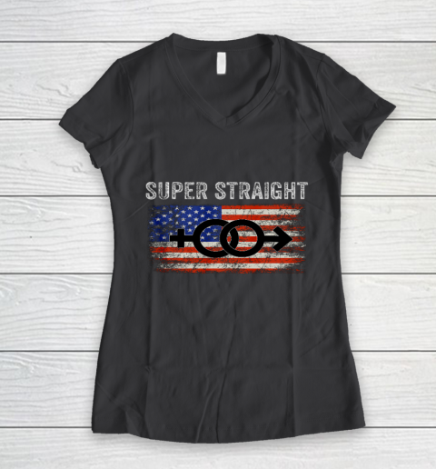 Vintage Us Flag Gender Identity Super Straight Identity Women's V-Neck T-Shirt 6