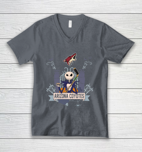 NHL Arizona Coyotes Hockey Jack Skellington Halloween V-Neck T-Shirt 4
