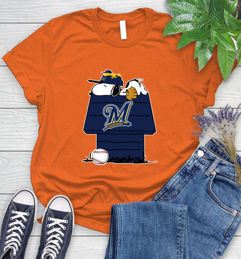 MLB Milwaukee Brewers Snoopy Woodstock The Peanuts Movie Baseball T Shirt Women's T-Shirt 4