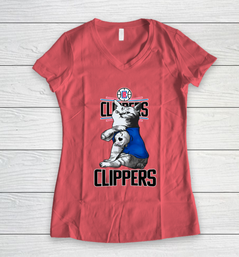 NBA Basketball My Cat Loves LA Clippers Women's V-Neck T-Shirt 4