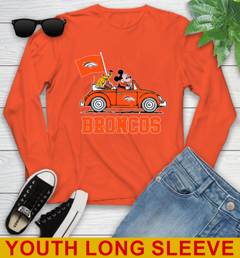 NFL Football Denver Broncos Pluto Mickey Driving Disney Shirt Youth Long Sleeve 4