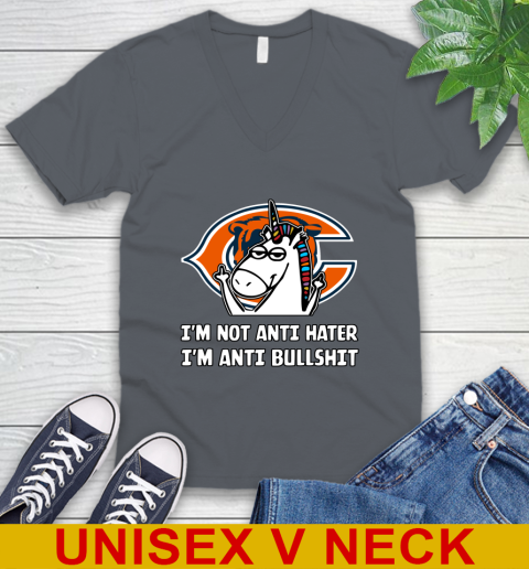 Chicago Bears NFL Football Unicorn I'm Not Anti Hater I'm Anti Bullshit V-Neck T-Shirt 5