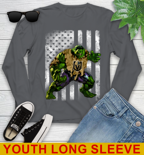 Vegas Golden Knights Hulk Marvel Avengers NHL Hockey American Flag Youth Long Sleeve 9