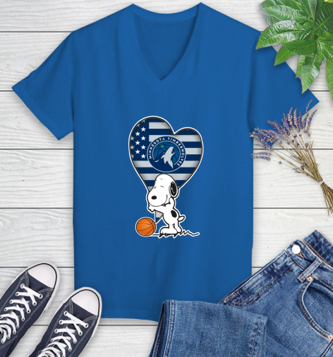 Minnesota Timberwolves NBA Basketball The Peanuts Movie Adorable Snoopy Women's V-Neck T-Shirt 10