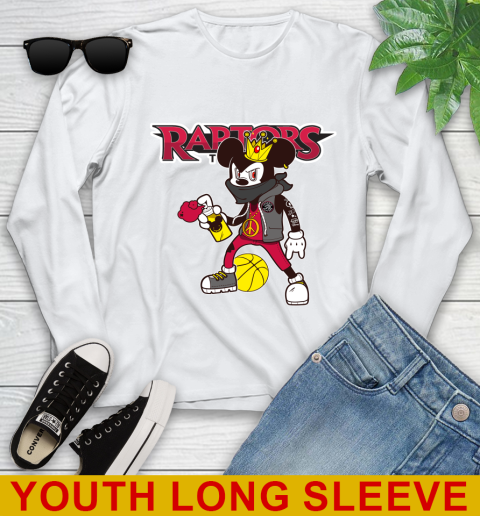 Toronto Raptors NBA Basketball Mickey Peace Sign Sports Youth Long Sleeve