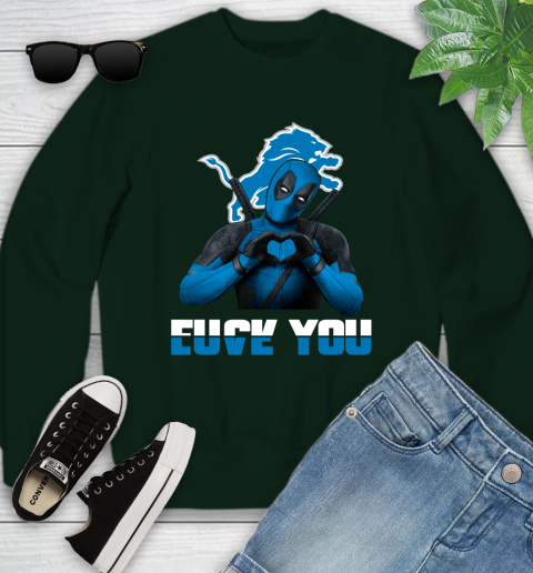 NHL Detroit Lions Deadpool Love You Fuck You Football Sports Youth Sweatshirt 9
