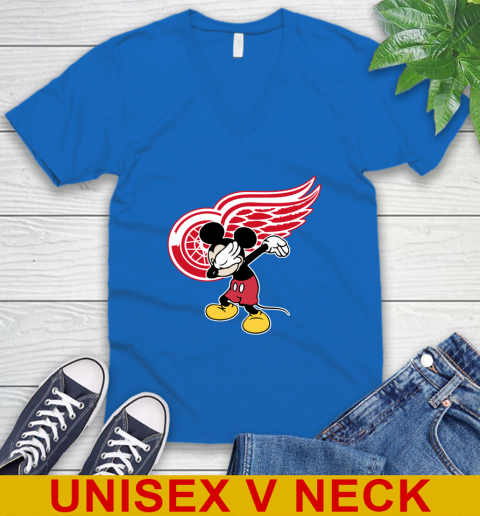 Detroit Red Wings NHL Hockey Dabbing Mickey Disney Sports V-Neck T-Shirt 6