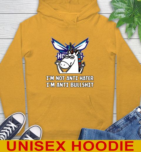Charlotte Hornets NBA Basketball Unicorn I'm Not Anti Hater I'm Anti Bullshit Hoodie 3