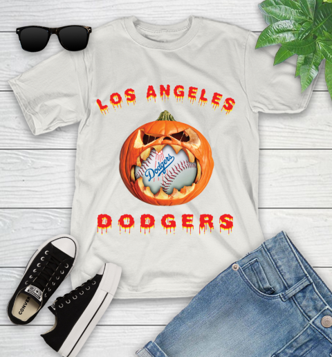 MLB Los Angeles Dodgers Halloween Pumpkin Baseball Sports Youth T-Shirt 12