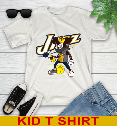Utah Jazz NBA Basketball Mickey Peace Sign Sports Youth T-Shirt