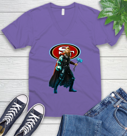 NFL Thor Avengers Endgame Football San Francisco 49ers V-Neck T-Shirt 9
