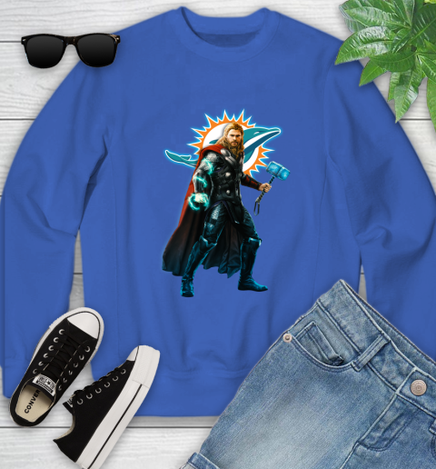NFL Thor Avengers Endgame Football Miami Dolphins Youth Sweatshirt 8
