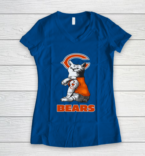 NFL Football My Cat Loves Chicago Bears Women's V-Neck T-Shirt 7