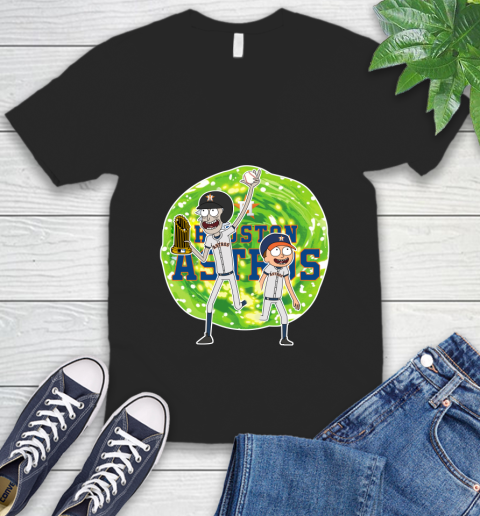 MLB Houston Astros Rick And Morty Commissioner's Trophy Baseball Sports V-Neck T-Shirt 2