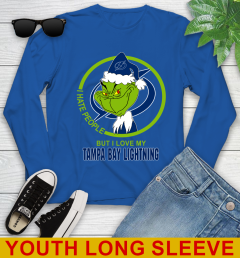 Tampa Bay Lightning NHL Christmas Grinch I Hate People But I Love My Favorite Hockey Team Youth Long Sleeve 10
