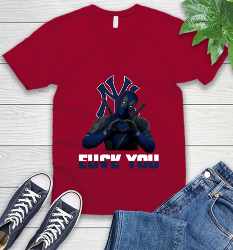 MLB New York Yankees Deadpool Love You Fuck You Baseball Sports V-Neck T-Shirt 7