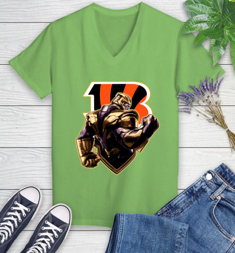 NFL Thanos Avengers Endgame Football Sports Cincinnati Bengals Women's V-Neck T-Shirt 11