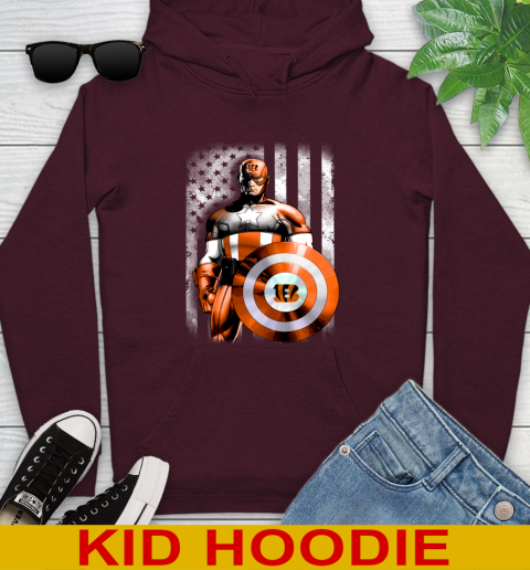 Cincinnati Bengals NFL Football Captain America Marvel Avengers American Flag Shirt Youth Hoodie 7