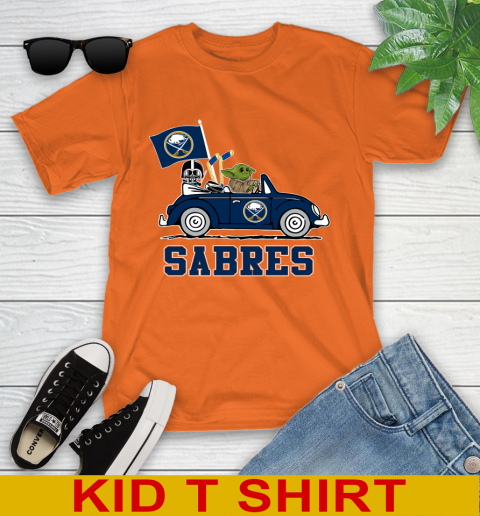 NHL Hockey Buffalo Sabres Darth Vader Baby Yoda Driving Star Wars Shirt Youth T-Shirt 7