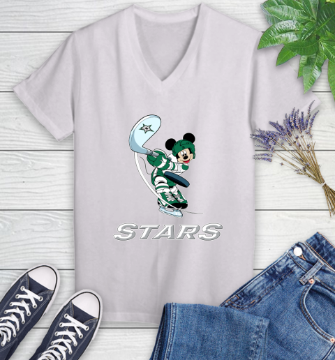 NHL Hockey Dallas Stars Cheerful Mickey Mouse Shirt Women's V-Neck T-Shirt 2