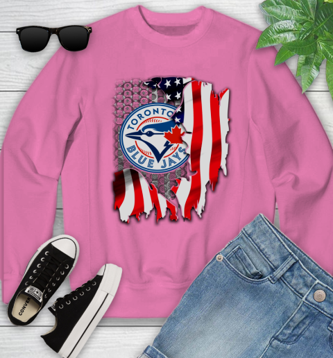 Toronto Blue Jays MLB Baseball American Flag Youth Sweatshirt 6