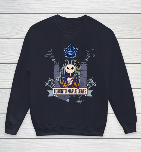 NHL Toronto Maple Leafs Hockey Jack Skellington Halloween Youth Sweatshirt 2