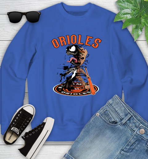 MLB Baltimore Orioles Baseball Venom Groot Guardians Of The Galaxy Youth Sweatshirt 8