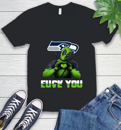 NHL Seattle Seahawks Deadpool Love You Fuck You Football Sports V-Neck T-Shirt