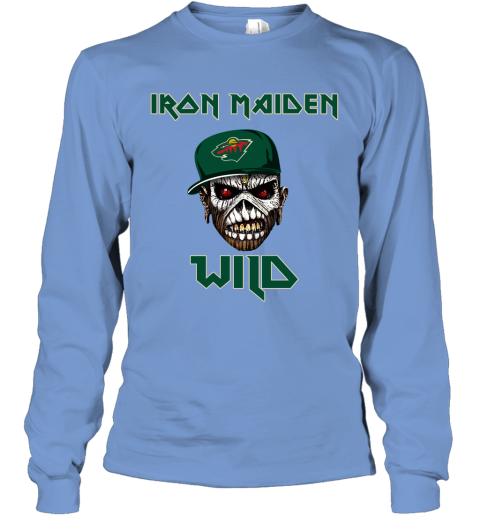 NHL Minnesota Wild Iron Maiden Rock Band Music Hockey Sports 4oJ1FPPDR4m long sleeve tee 14 95 151514 front carolina blue