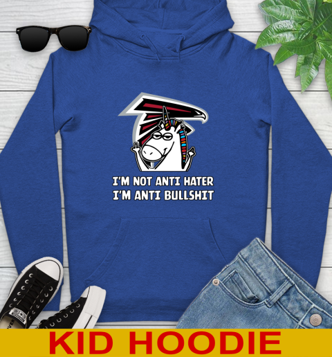 Atlanta Falcons NFL Football Unicorn I'm Not Anti Hater I'm Anti Bullshit Youth Hoodie 10