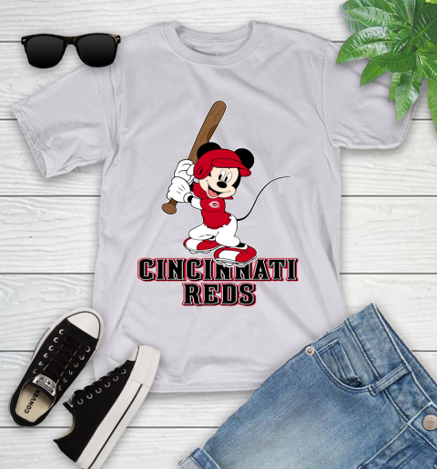 MLB Baseball Cincinnati Reds Cheerful Mickey Mouse Shirt Youth T-Shirt 4