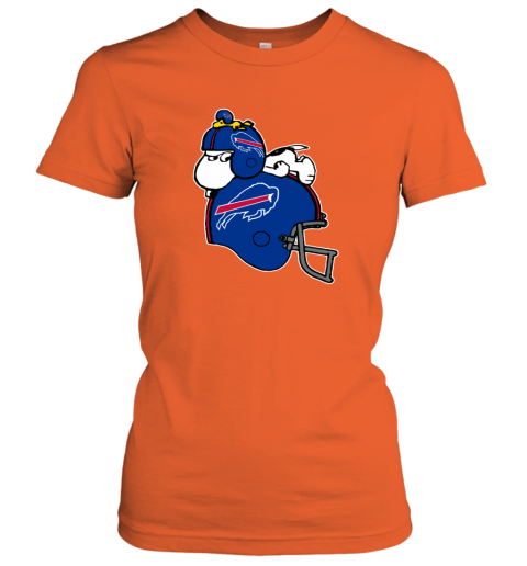 pyrm snoopy and woodstock resting on buffalo bills helmet ladies t shirt 20 front orange