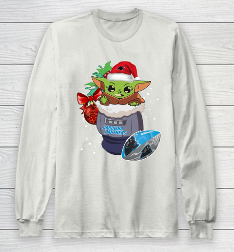 Carolina Panthers Christmas Baby Yoda Star Wars Funny Happy NFL Long Sleeve T-Shirt 12