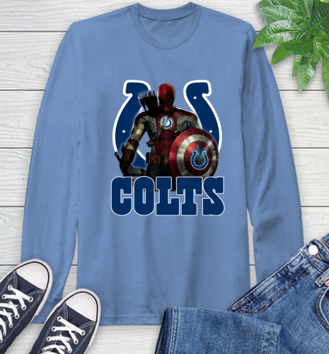 NFL Captain America Thor Spider Man Hawkeye Avengers Endgame Football Indianapolis Colts Long Sleeve T-Shirt 11