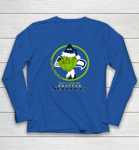 Seattle Seahawks NFL Christmas Grinch I Hate People But I Love My Favorite Football Team Long Sleeve T-Shirt 5