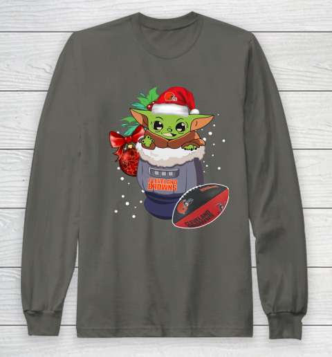 Cleveland Browns Christmas Baby Yoda Star Wars Funny Happy NFL Long Sleeve T-Shirt 8
