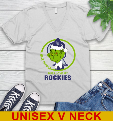 Colorado Rockies MLB Christmas Grinch I Hate People But I Love My Favorite Baseball Team V-Neck T-Shirt