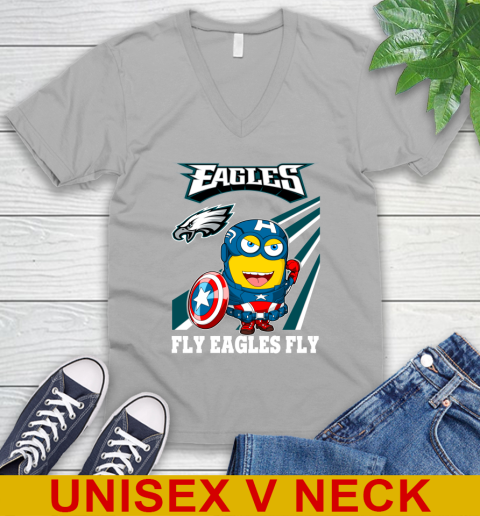 NFL Football Philadelphia Eagles Captain America Marvel Avengers Minion Shirt V-Neck T-Shirt 3