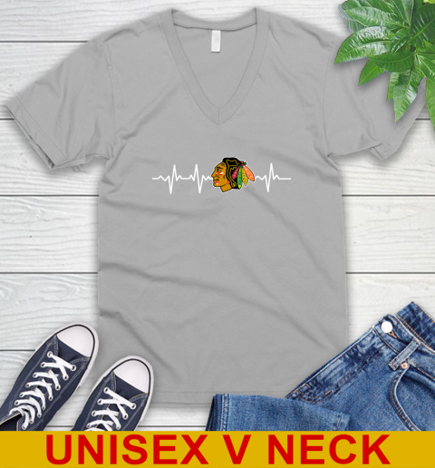 Chicago Blackhawks NHL Hockey Heart Beat Shirt V-Neck T-Shirt 3