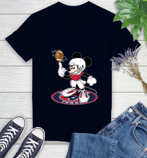NFL Football Houston Texans Cheerful Mickey Disney Shirt Women's V-Neck T-Shirt 3