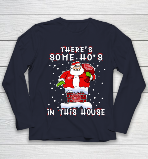 Detroit Red Wings Christmas There Is Some Hos In This House Santa Stuck In The Chimney NHL Youth Long Sleeve 2