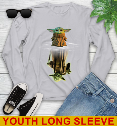 Mandalorian Baby Yoda star wars water reflection Youth Long Sleeve 5