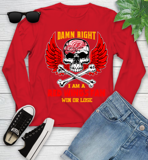 NHL Damn Right I Am A Detroit Red Wings Win Or Lose Skull Hockey Sports Youth Long Sleeve 11