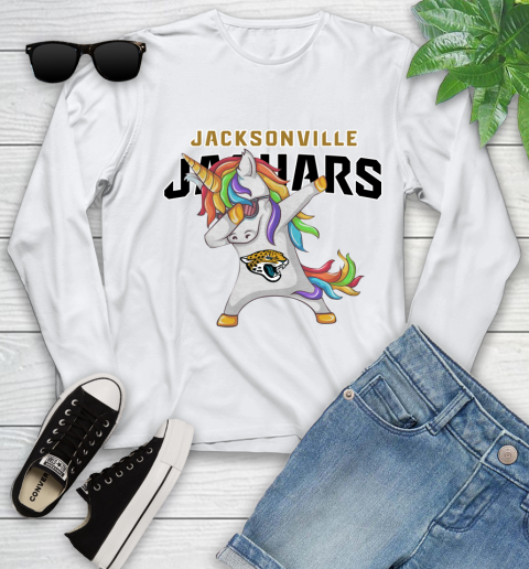Jacksonville Jaguars NFL Football Funny Unicorn Dabbing Sports Youth Long Sleeve