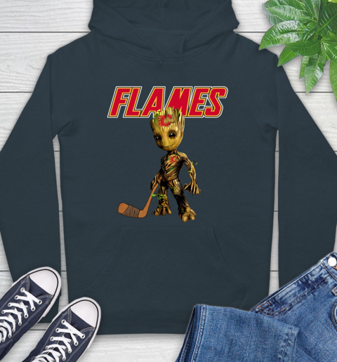 Calgary Flames NHL Hockey Groot Marvel Guardians Of The Galaxy Hoodie 7