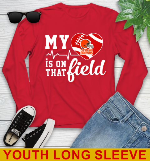 NFL My Heart Is On That Field Football Sports Cleveland Browns Youth Long Sleeve 11