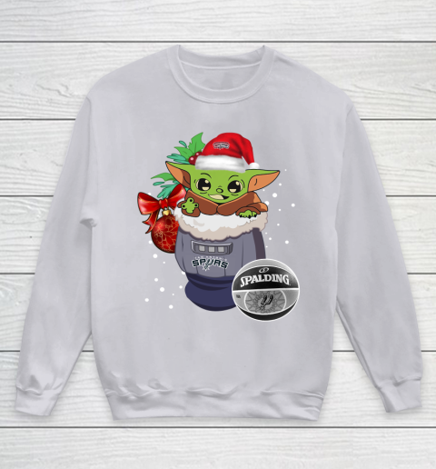 San Antonio Spurs Christmas Baby Yoda Star Wars Funny Happy NBA Youth Sweatshirt 4