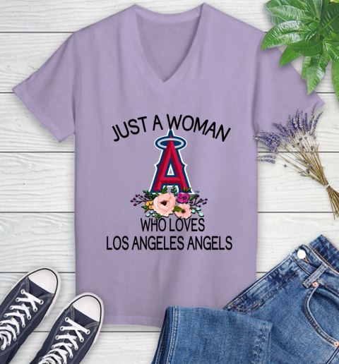 MLB Just A Woman Who Loves Los Angeles Angels Baseball Sports Women's V-Neck T-Shirt 9