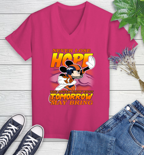 Denver Broncos NFL Football Mickey Disney Never Lose Hope Women's V-Neck T-Shirt 9